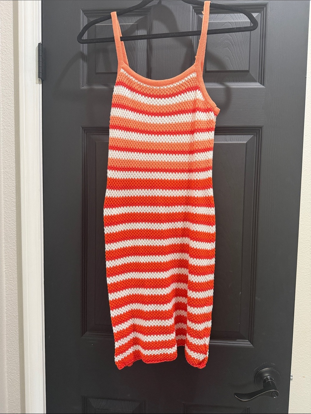 New VICI Dolls Orange White Striped Crochet Knit Mini Dress size M